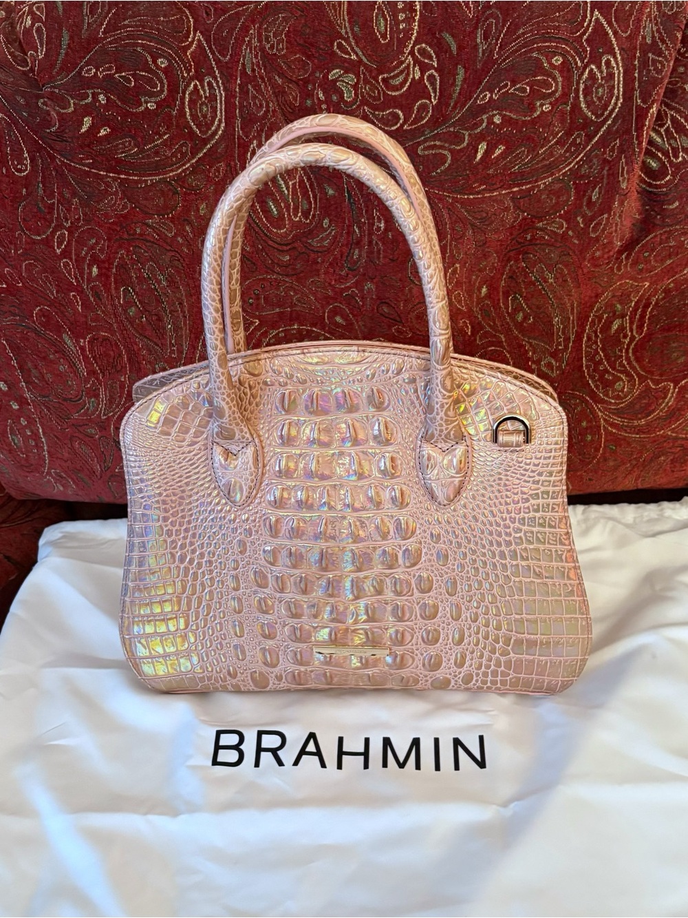 Brahmin Rosetta Rose Gold Croc-Embossed Satchel